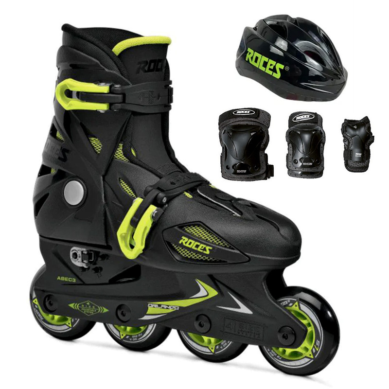 تصویر اسکیت کفشی روسز مدل اورلاندو به همراه کلاه و لوازم ایمنی - مشکی - صورتی 