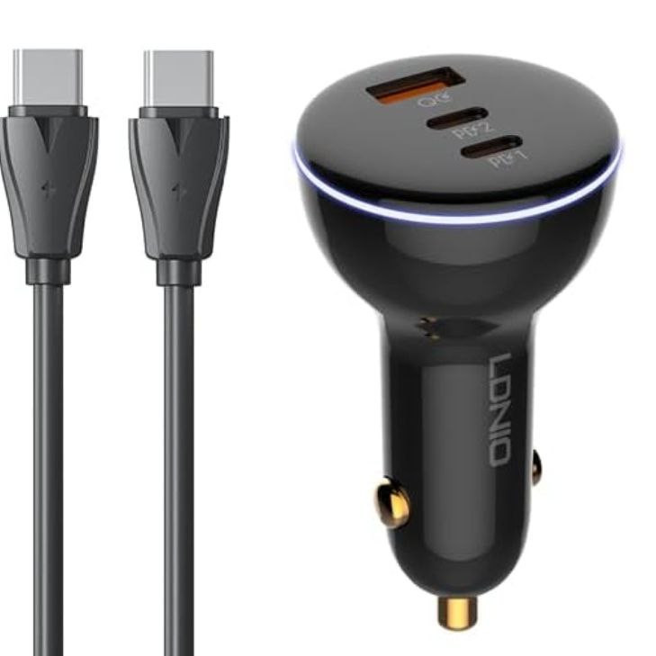 شارژر فندکی 160 وات الدینیو مدل ‌C102 به همراه کابل usb-C