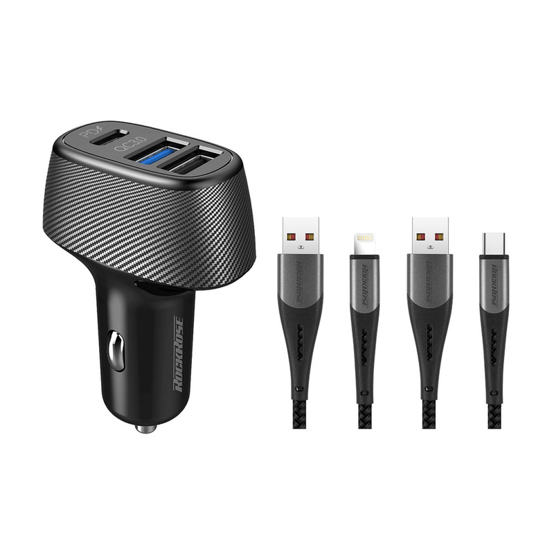 شارژر فندکی 42 وات راک رز مدل Safari PQ2 به همراه کابل USB-C / لایتنینگ