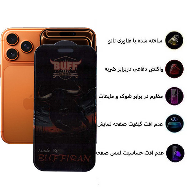 محافظ صفحه نمایش حریم شخصی بوف مدل BullRun Privacy Pro-Guarantee مناسب برای گوشی موبایل اپل iPhone 17 Pro / 17 / 16 Pro