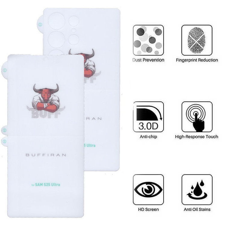 محافظ صفحه نمایش بوف مدل HydroBull-G مناسب برای گوشی موبایل سامسونگ Galaxy S25 Ultra به همراه محافظ پشت گوشی