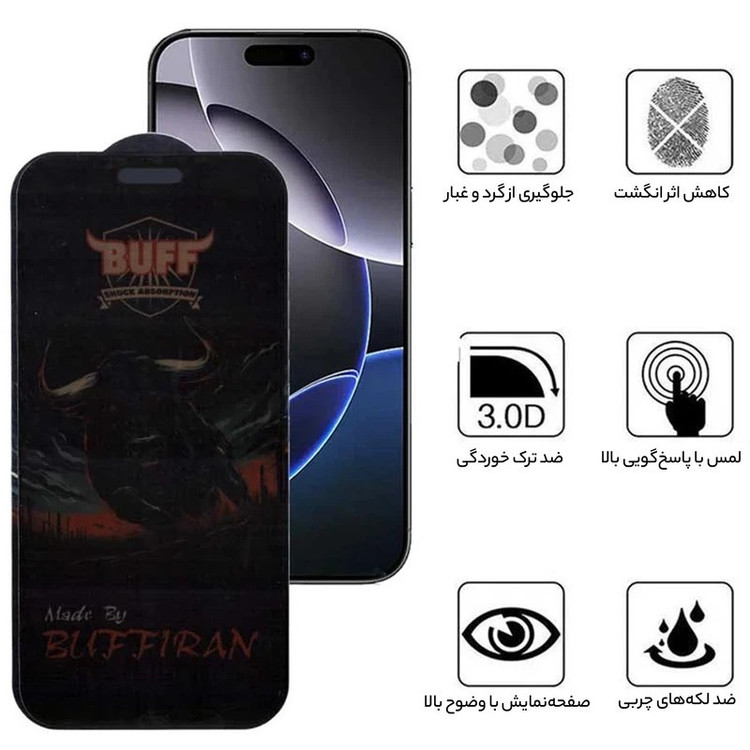 محافظ صفحه نمایش حریم شخصی بوف مدل BullRun Privacy Pro-Guarantee مناسب برای گوشی موبایل اپل iPhone 16 Pro Max
