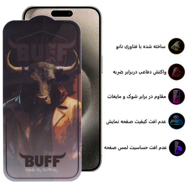 محافظ صفحه نمایش بوف مدل Crystal Pro-G مناسب برای گوشی موبایل اپل iPhone 15 Pro Max