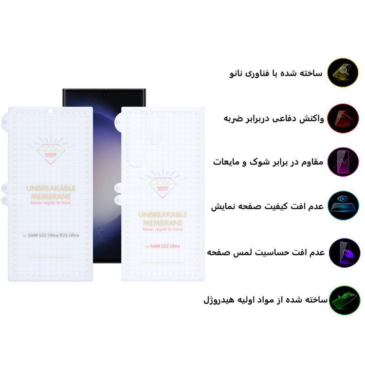 محافظ صفحه نمایش بوف مدل Hydrogel-G مناسب برای گوشی موبایل سامسونگ Galaxy S23 Ultra به همراه محافظ پشت گوشی
