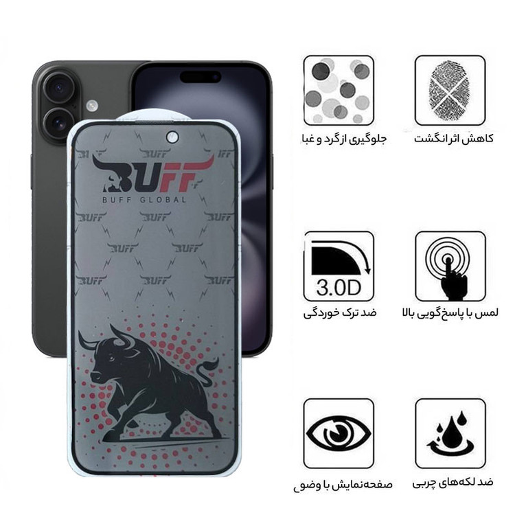 محافظ صفحه نمایش حریم شخصی بوف مدل Fighter Pri Pro-Guarantee مناسب برای گوشی موبایل اپل iPhone 16/ 15/ 14 Pro