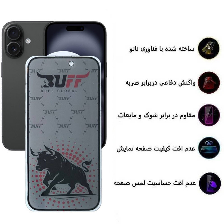 محافظ صفحه نمایش حریم شخصی بوف مدل Fighter Pri Pro-Guarantee مناسب برای گوشی موبایل اپل iPhone 16/ 15/ 14 Pro