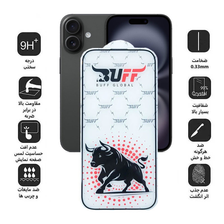 محافظ صفحه نمایش بوف مدل Black Fighter-Guarantee مناسب برای گوشی موبایل اپل iPhone 16/ 15/ 14 Pro