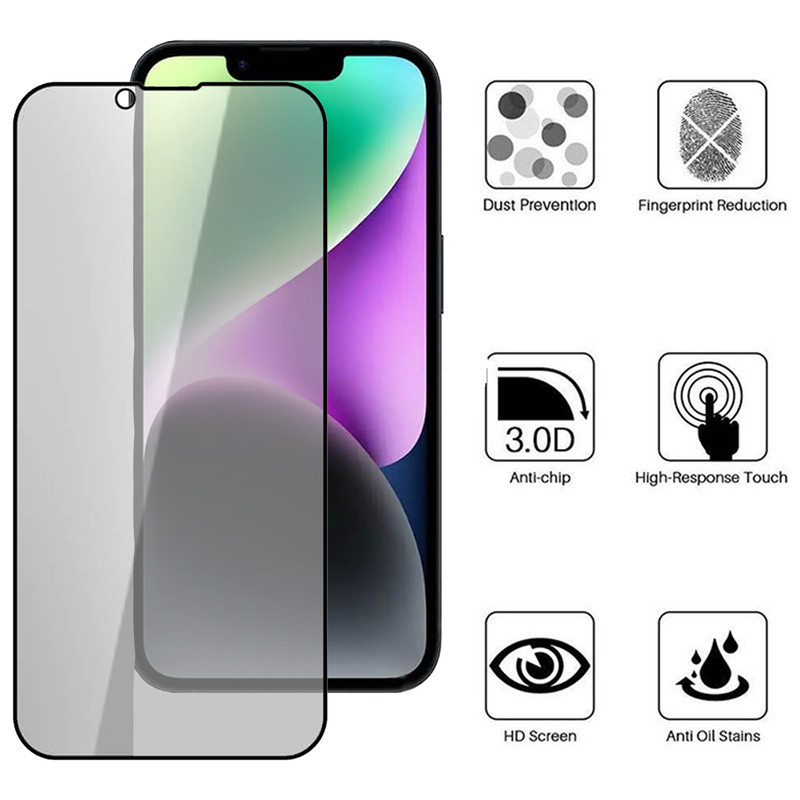 محافظ صفحه نمایش حریم شخصی بوف مدل 5D Privacy-G مناسب برای گوشی موبایل اپل iPhone 16e/14/13 Pro/13