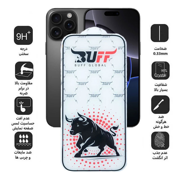 محافظ صفحه نمایش بوف مدل Black Fighter-Guarantee مناسب برای گوشی موبایل اپل iPhone 16 Pro Max