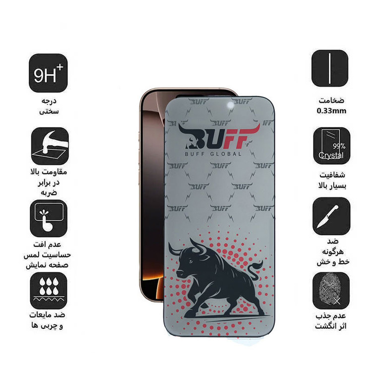 محافظ صفحه نمایش حریم شخصی بوف مدل Fighter Pri Pro مناسب برای گوشی موبایل اپل iPhone 16 Pro Max
