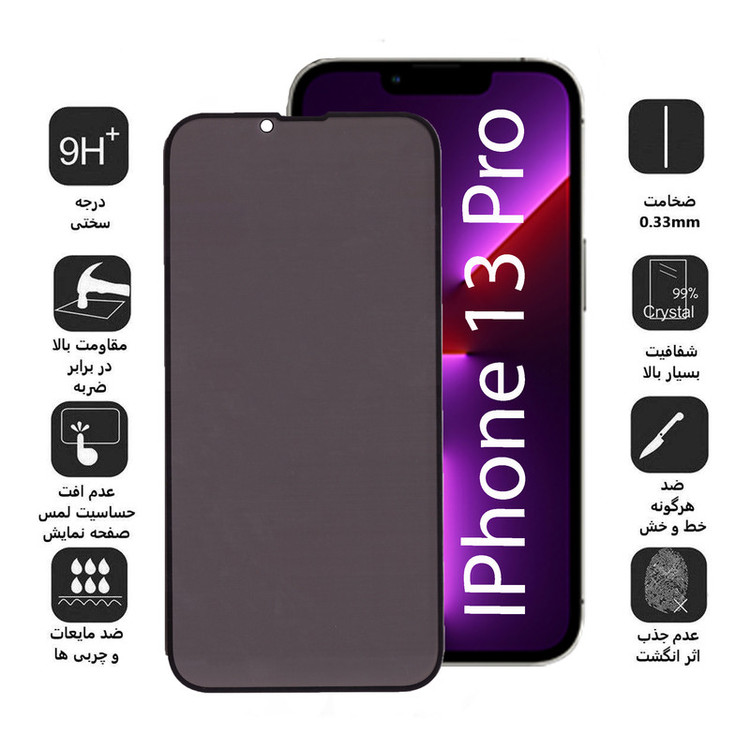 محافظ صفحه نمایش حریم شخصی بوف مدل Pr33 مناسب برای گوشی موبایل اپل Iphone 13 Pro
