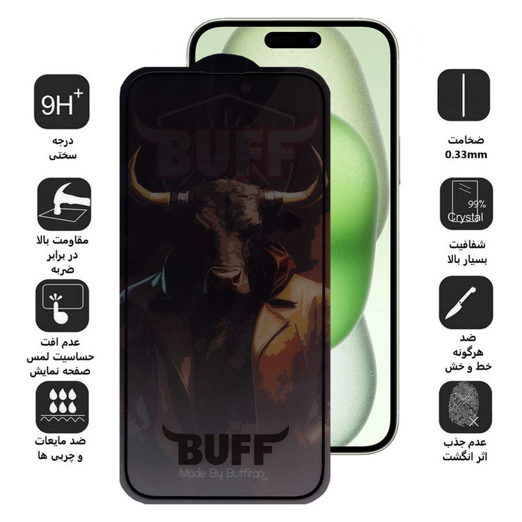 محافظ صفحه نمایش حریم شخصی بوف مدل Pro Plus-G مناسب برای گوشی موبایل اپل iPhone 15 Plus