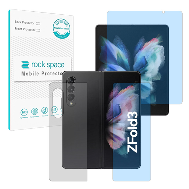 محافظ صفحه نمایش ضداشعه آبی راک اسپیس مدل Eye Care مناسب برای گوشی موبایل سامسونگ Galaxy Z Fold 3 به همراه محافظ پشت گوشی