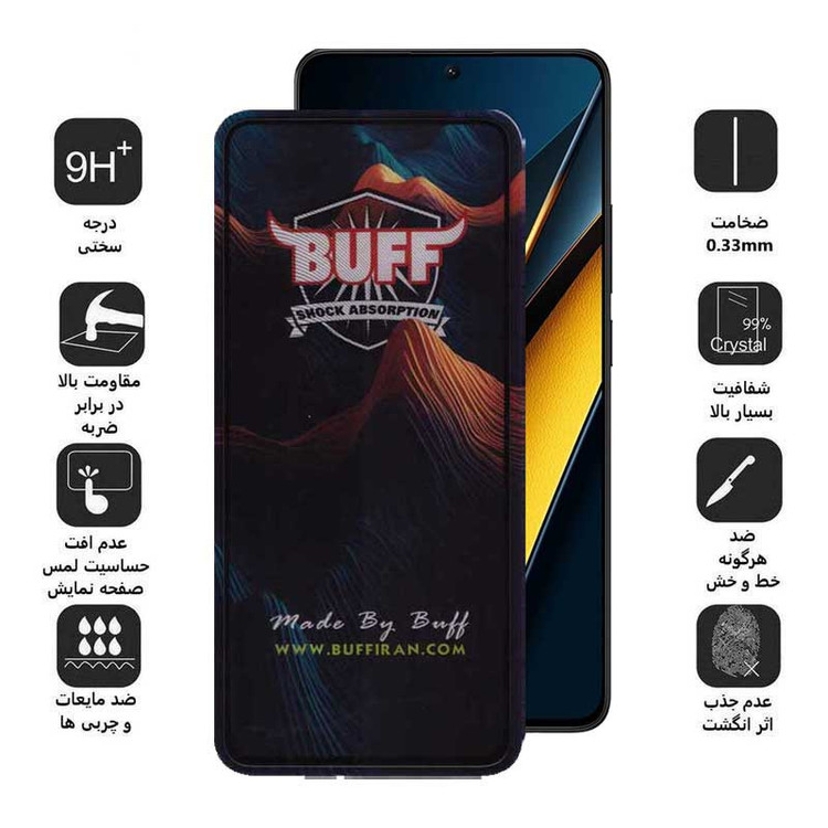 محافظ صفحه نمایش 5D بوف مدل Mountain-G مناسب برای گوشی موبایل شیائومی Poco X6 Pro 5G / Poco X6 5G / Poco M6 Pro 4G