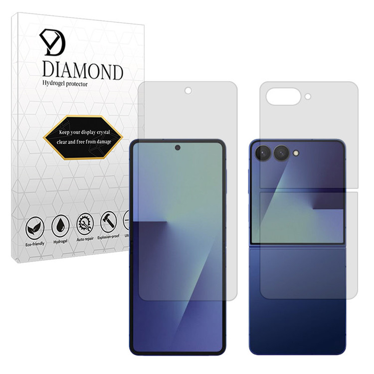 محافظ صفحه نمایش شفاف دیاموند مدل Tough مناسب برای گوشی موبایل سامسونگ Galaxy Z Flip7 به همراه محافظ پشت گوشی