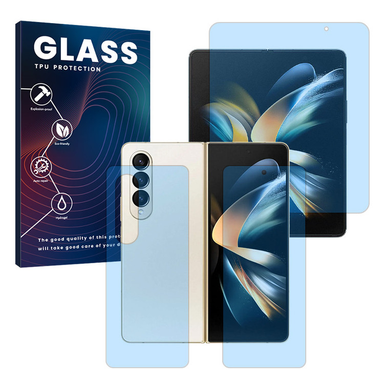 محافظ صفحه نمایش مات ضداشعه آبی گلس مدل Resistant مناسب برای گوشی موبایل سامسونگ Galaxy Z Fold 4 به همراه محافظ پشت گوشی
