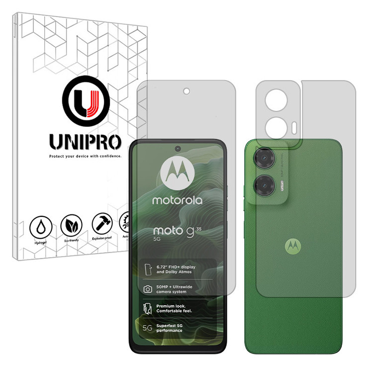محافظ صفحه نمایش مات یونی پرو مدل Explosion Proof مناسب برای گوشی موبایل موتورولا Moto G35 به همراه محافظ پشت گوشی موبایل