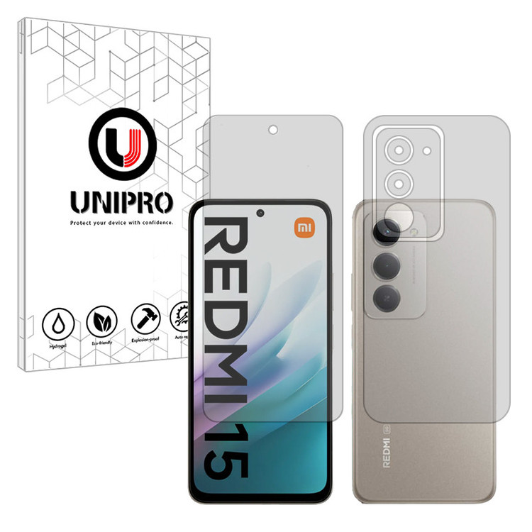 محافظ صفحه نمایش مات یونی پرو مدل Explosion Proof مناسب برای گوشی موبایل شیائومی Redmi 15 4G به همراه محافظ پشت گوشی