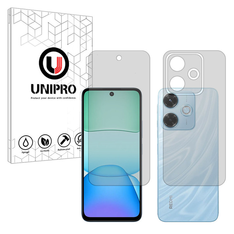 محافظ صفحه نمایش شفاف یونی پرو مدل Explosion Proof مناسب برای گوشی موبایل شیائومی Redmi 13x به همراه محافظ پشت گوشی