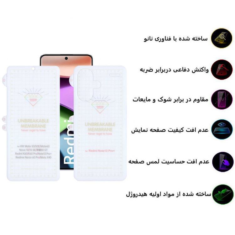 محافظ صفحه نمایش بوف مدل Hydrogel-G مناسب برای گوشی موبایل شیائومی Redmi Note 13 Pro Plus به همراه محافظ پشت گوشی