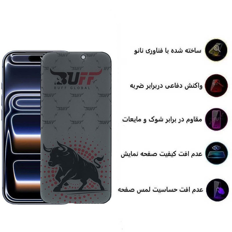 محافظ صفحه نمایش حریم شخصی بوف مدل Fighter Pri Pro مناسب برای گوشی موبایل اپل iPhone 17 Pro/ 17/ 16 Pro