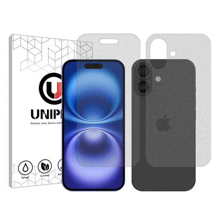 محافظ صفحه نمایش مات یونی پرو مدل Explosion Proof مناسب برای گوشی موبایل اپل iPhone 16 به همراه محافظ پشت گوشی