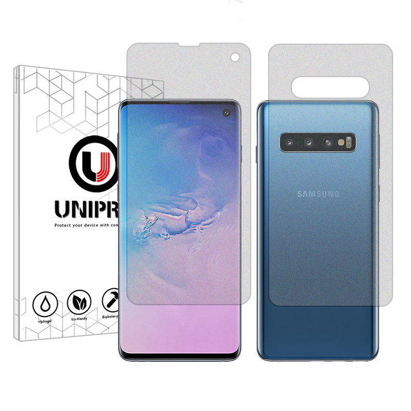 محافظ صفحه نمایش مات یونی پرو مدل Explosion Proof مناسب برای گوشی موبایل سامسونگ Galaxy S10 به همراه محافظ پشت گوشی