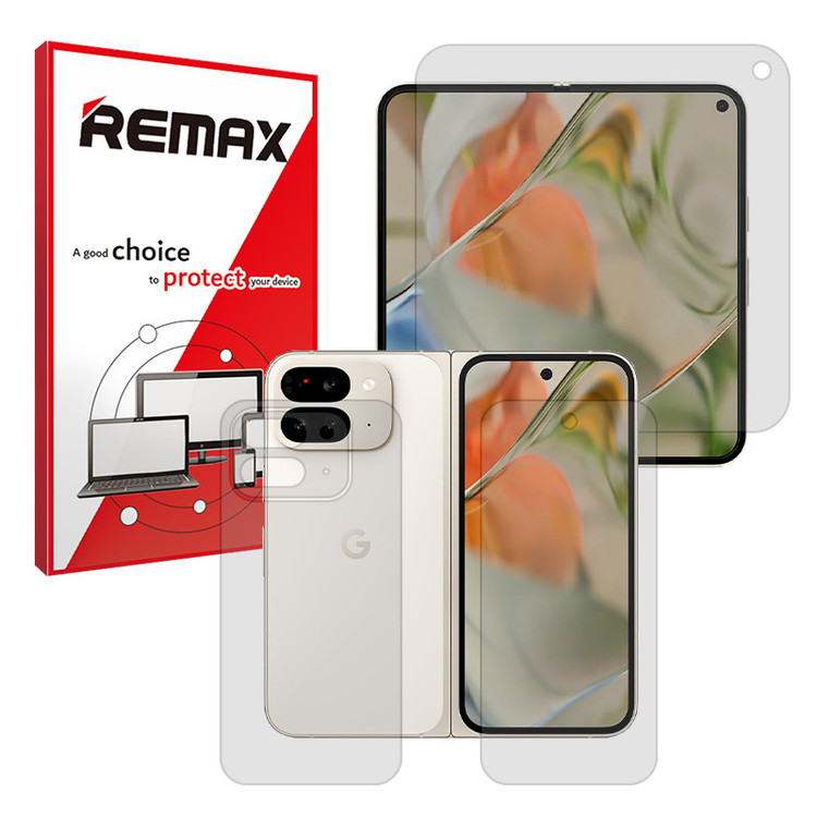 محافظ صفحه نمایش شفاف ریمکس مدل Resistant مناسب برای گوشی موبایل گوگل Pixel 9 Pro Fold به همراه محافظ پشت گوشی
