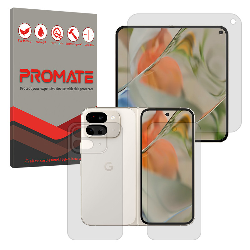 محافظ صفحه نمایش شفاف پرومیت مدل Resistant مناسب برای گوشی موبایل گوگل Pixel 9 Pro Fold به همراه محافظ پشت گوشی
