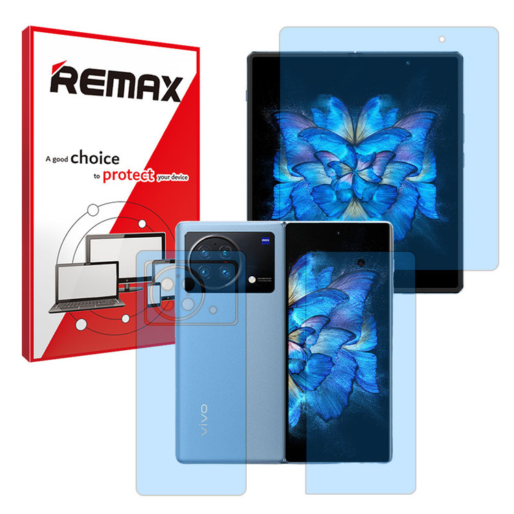 محافظ صفحه نمایش مات ضداشعه آبی ریمکس مدل Resistant مناسب برای گوشی موبایل ویوو X Fold به همراه محافظ پشت گوشی