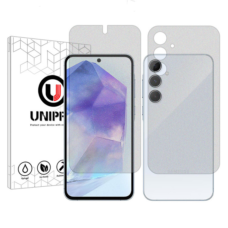 محافظ صفحه نمایش مات یونی پرو مدل Explosion Proof مناسب برای گوشی موبایل سامسونگ Galaxy A55 به همراه محافظ پشت گوشی