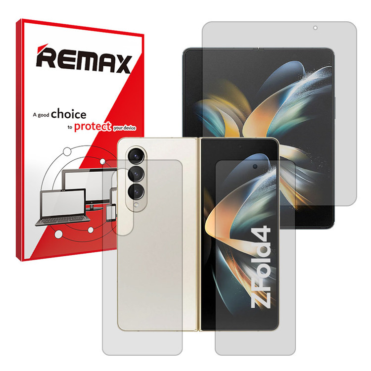 محافظ صفحه نمایش شفاف ریمکس مدل Resistant مناسب برای گوشی موبایل سامسونگ Galaxy Z Fold 4 به همراه محافظ پشت گوشی