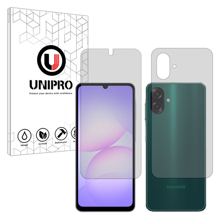 محافظ صفحه نمایش شفاف یونی پرو مدل Explosion Proof مناسب برای گوشی موبایل سامسونگ Galaxy A07 به همراه محافظ پشت گوشی موبایل