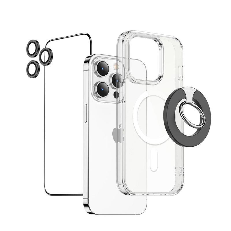محافظ صفحه نمایش گرین مدل protection pack مناسب برای گوشی موبایل اپل iphone 14 pro max به همراه محافظ لنز و کاور و پایه نگهدارنده