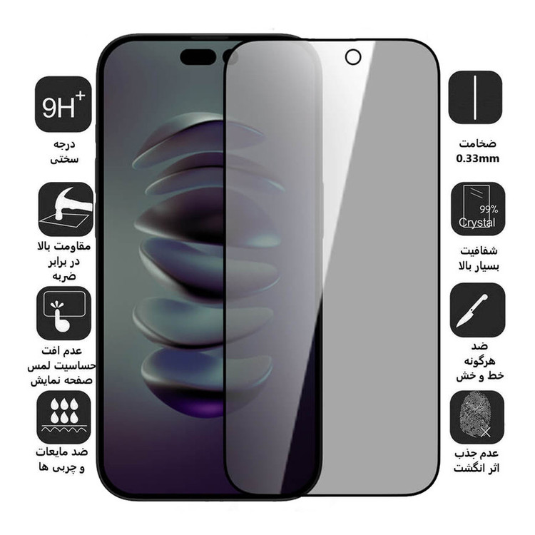 محافظ صفحه نمایش حریم شخصی بوف مدل Pry مناسب برای گوشی موبایل اپل iPhone 14 Pro Max