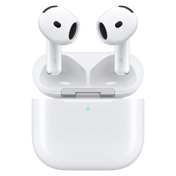 هدفون بلوتوثی اپل مدل AirPods 4 دارای نویز کنسلینگ، درگاه شارژ USB-Type-C و شارژ بی سیم، با قابلیت اتصال به چند دستگاه، پشتیبانی از فرمان لمسی و دستیار صوتی، نشانگر LED، مقاوم در برابر پاشش آب و گرد و غبار
