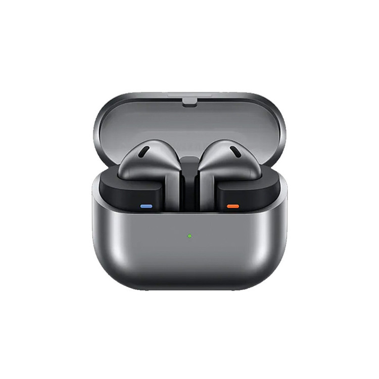 هدفون بلوتوثی سامسونگ مدل Galaxy Buds3 با نویز کنسلینگ فعال (ANC)، نویز کنسلینگ میکروفون (ENC)، درگاه شارژ USB Type-C، با قابلیت اتصال به چند دستگاه، دارای قابلیت صدای 360 درجه، Galaxy AI، میکروفون سه گانه، پشتیبانی از فرمان لمسی، ضد آب و گرد و غبار