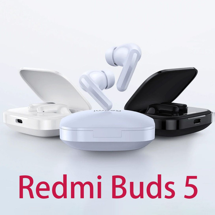 هدفون بلوتوثی شیائومی مدل Redmi Buds 5 با نویز کنسلینگ فعال (ANC)، درگاه شارژ USB Type-C، دارای نشانگر روی محفظه شارژ