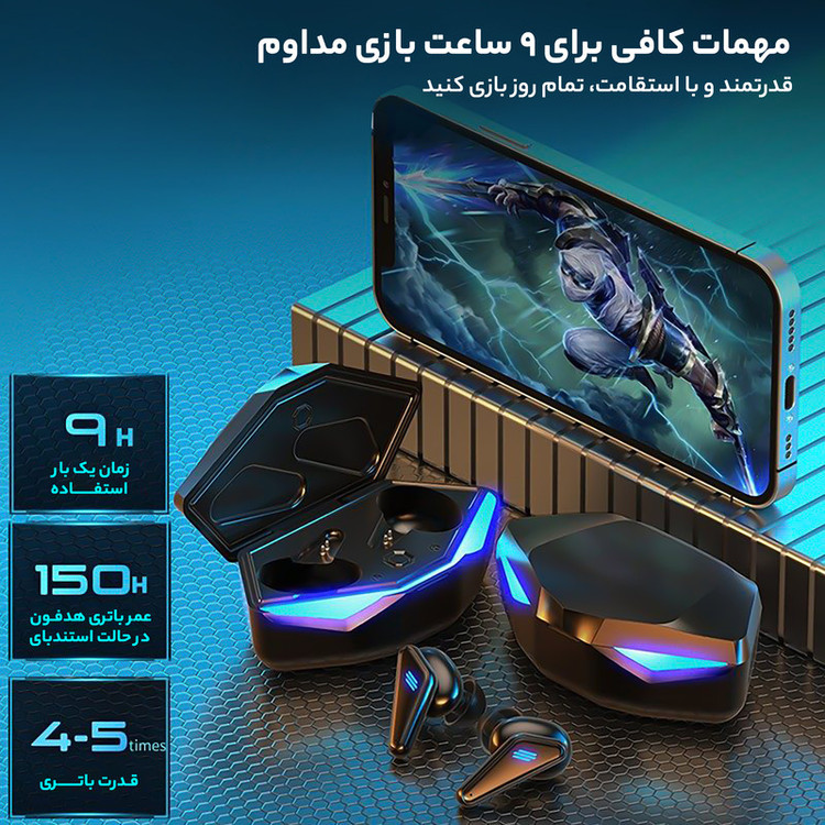 هدفون بلوتوثی مدل K55 با قابلیت حذف نویز (ANC)، درگاه شارژ USB Type-C، دارای کنترل لمسی روی گوشیها، حالت Gaming، مقاومت در برابر رطوبت و عرق