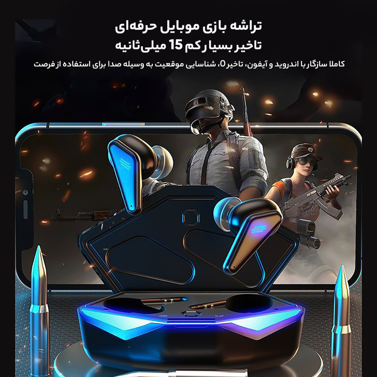 هدفون بلوتوثی مدل K55 با قابلیت حذف نویز (ANC)، درگاه شارژ USB Type-C، دارای کنترل لمسی روی گوشیها، حالت Gaming، مقاومت در برابر رطوبت و عرق