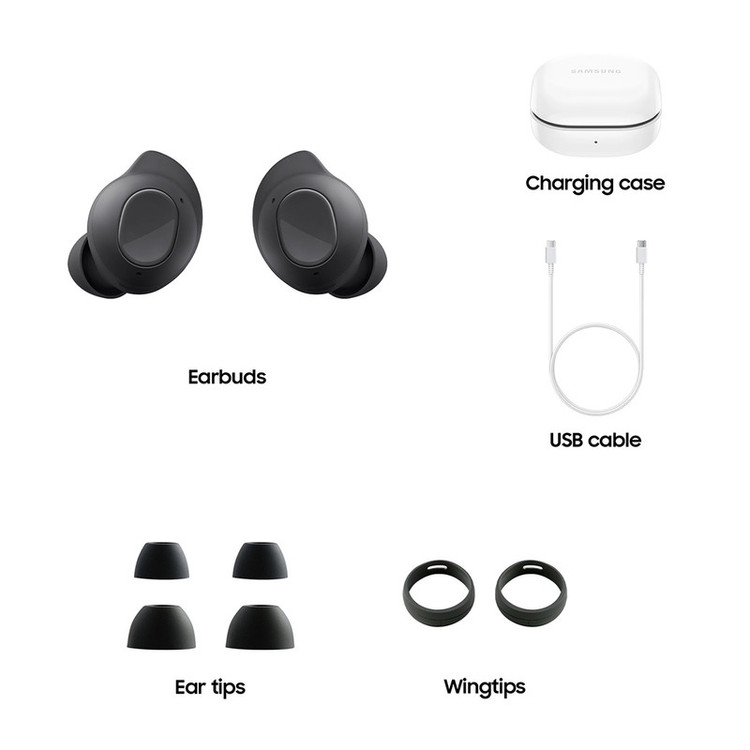 هدفون بلوتوثی سامسونگ مدل Galaxy Buds FE با نویز کنسلینگ فعال (ANC)، درگاه شارژ USB Type-C، دارای میکروفون دوگانه، مقاوم در برابر رطوبت و عرق