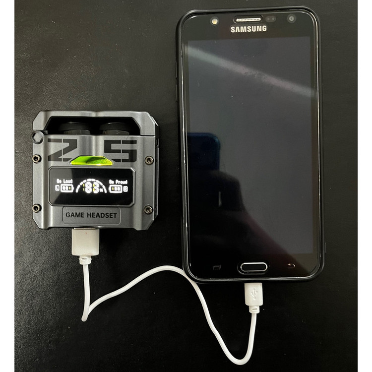 هدفون بلوتوثی دامیکس مدل M25 ENC بدون قابلیت نویز کنسلینگ، درگاه شارژ USB Type-C، دارای میکروفون داخلی، قابلیت استفاده به عنوان پاوربانک، دارای لامپ RGB، نمایشگر LED، دارای صفحه نمایش روی محفظه شارژ، مقاوم در برابر آب