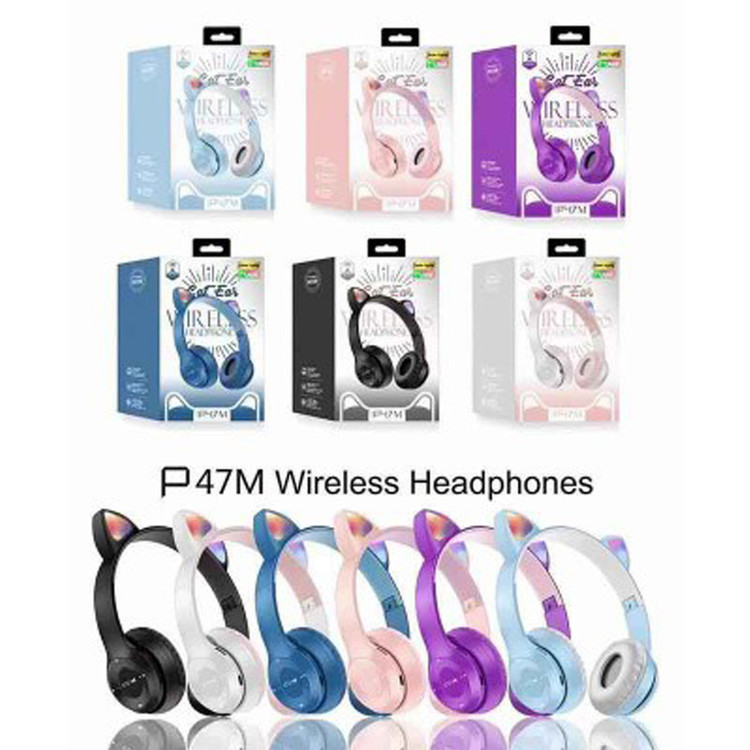 هدفون بلوتوثی مدل گربه ای P47M-RGB