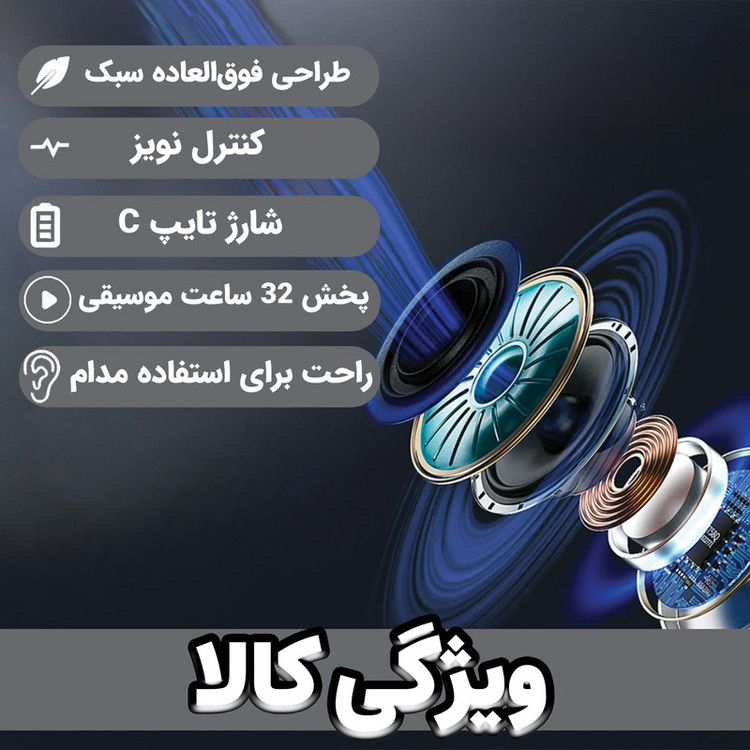 هدفون بلوتوثی لوکسار مدل A9 Pro دارای نویز کنسلینگ فعال (ANC) و نویز کنسلینگ میکروفون (ENC)، درگاه شارژ USB Type-C دارای نمایشگر روی صفحه محفظه شارژ، مقاوم در برابر رطوبت و عرق
