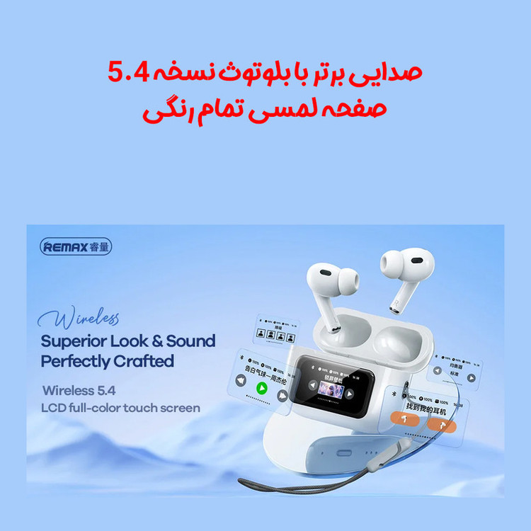 هدفون بلوتوثی ریمکس مدل CozyPods W30N دارای نویز کنسلینگ فعال (ANC)، درگاه شارژ USB Type-C، دارای نمایشگر روی صفحه محفظه شارژ