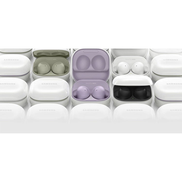 هدفون بلوتوثی سامسونگ مدل Galaxy Buds 2 با نویز کنسلینگ فعال (ANC)، درگاه شارژ USB Type-C، دارای میکروفون داخلی و دو میکروفون خارجی، مقاوم در برابر رطوبت و عرق