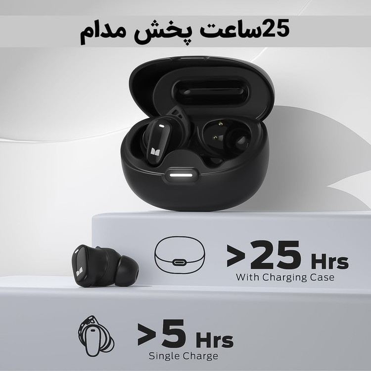 هدفون بلوتوثی مانستر مدل N-Lite 206 با نویز کنسلینگ میکروفون (ENC)، درگاه شارژ USB Type-C، دارای نشانگر LED، پشتیبانی از فرمان لمسی، مقاوم در برابر آب با استاندارد ضد آب IPX6