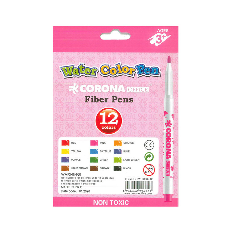 ماژیک رنگ آمیزی 12 رنگ کرونا مدل WATER COLOR PEN کد WH6996-12P