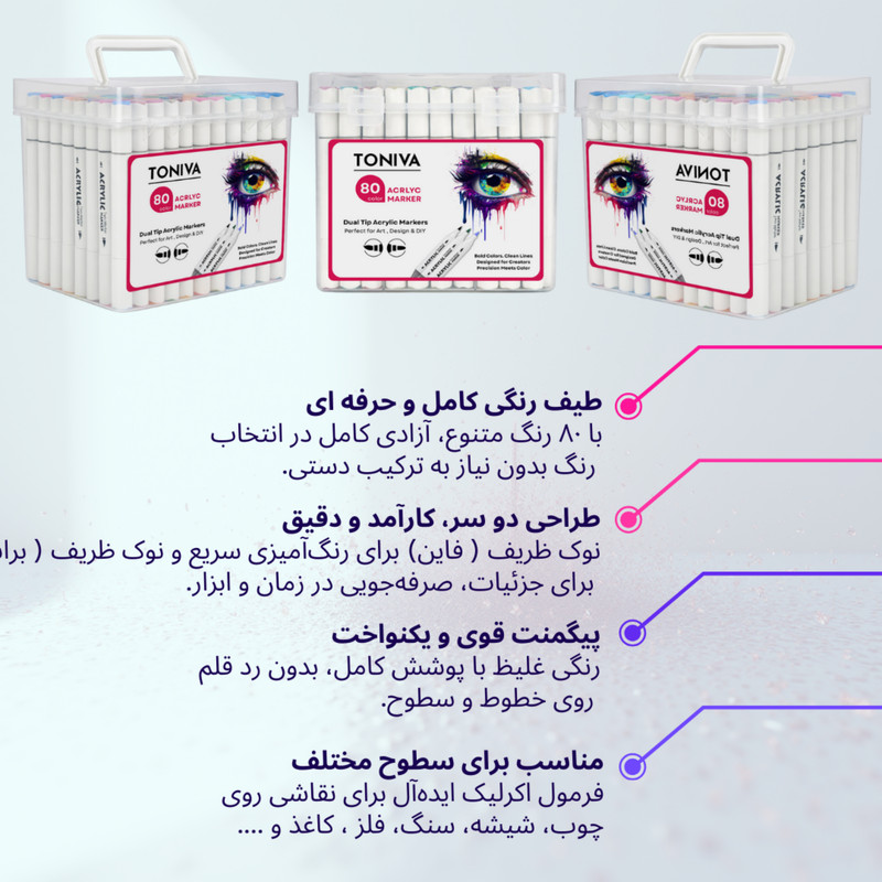 ماژیک تونیوا مدل اکریلیک کد Dual tip مجموعه 80 عددی