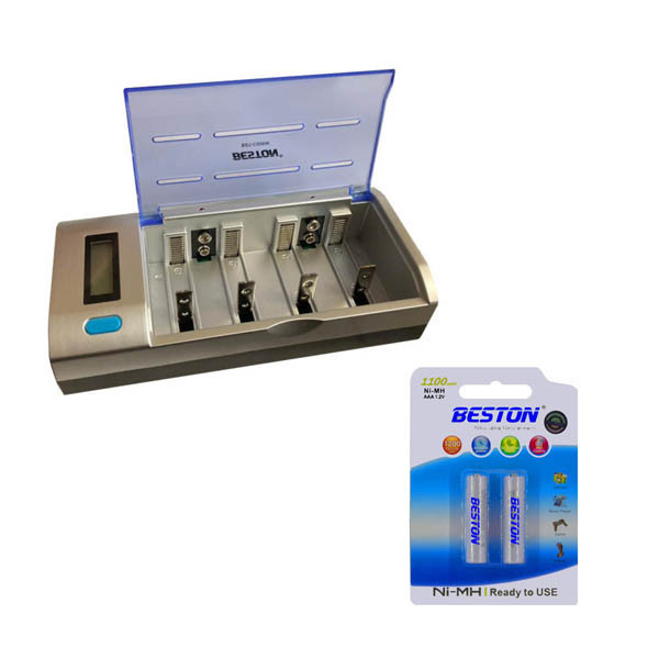 شارژر باتری بستون مدل BST-C906W به همراه باتری نیم قلمی بسته 2 عددی